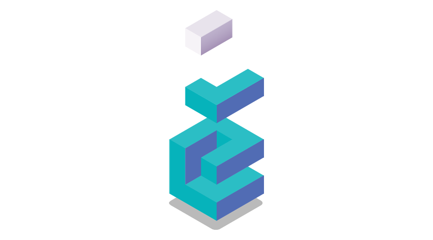 Blue illustration of a deconstructed cube